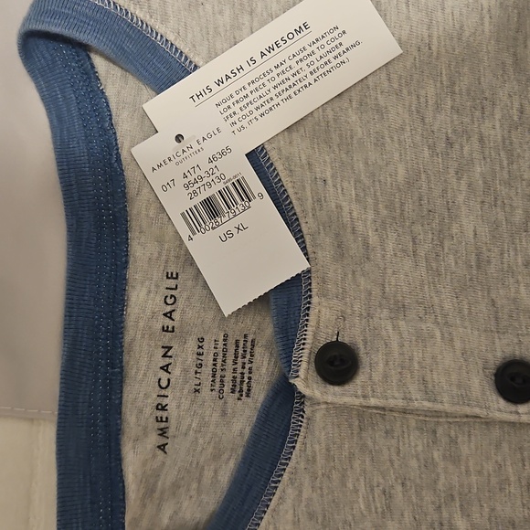 Gray and Blue Long Sleeve Henley Shirt - Picture 2 of 3